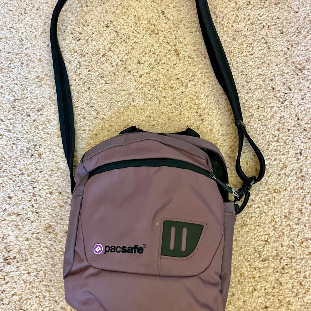 Pac Safe cross body travel purse.